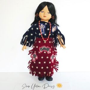 Vintage Native American Style Doll Velvet Fringe‎ Star Print Southwestern Kitsch